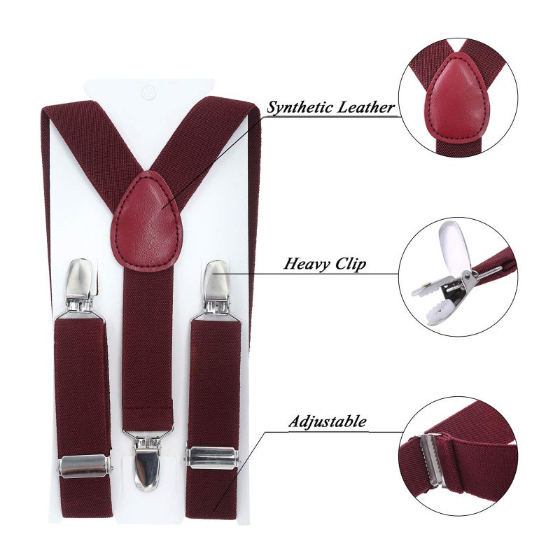 Kajeer Kids Suspender Bowtie Necktie Sets - Adjustable Elastic Classic Accessory Sets for 6 Months to 13 Year Old Boys & Girls (Wine red, 26 Inches (Fit 6 Months to 6Years)) - Image 3